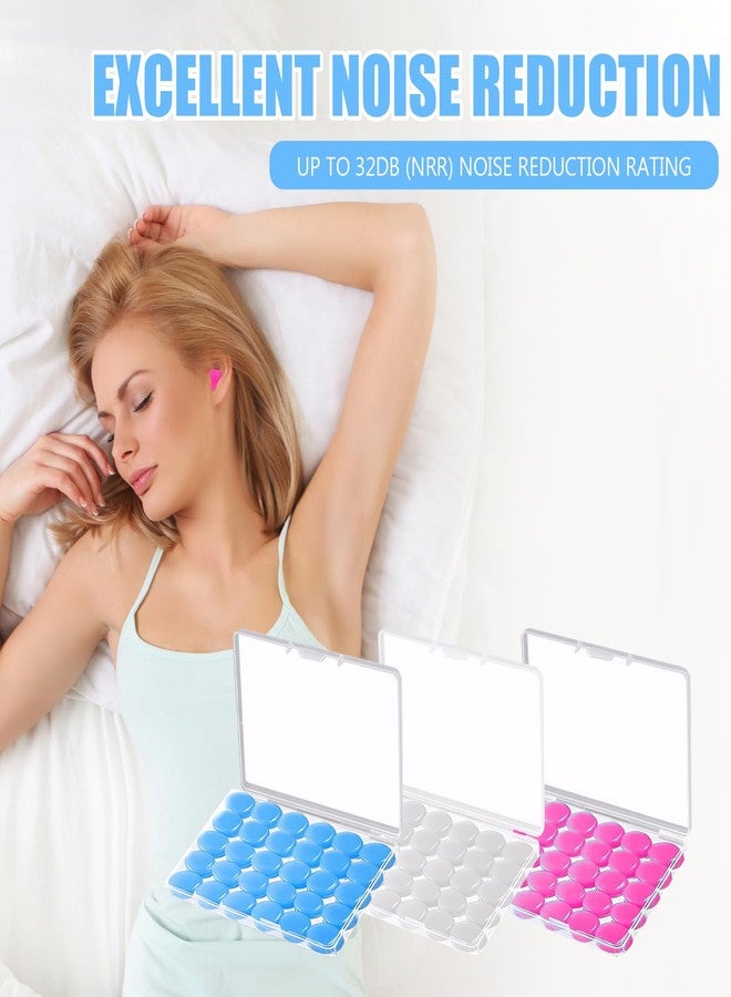 panthra 3 Boxes Silicone Ear Plugs for Sleeping, Soft Ear Plugs for Noise Reduction Reusable for Sleeping Snoring Swimming Travel Concerts and Studying (Rose Red, Light Blue, Transparent) - Image 2